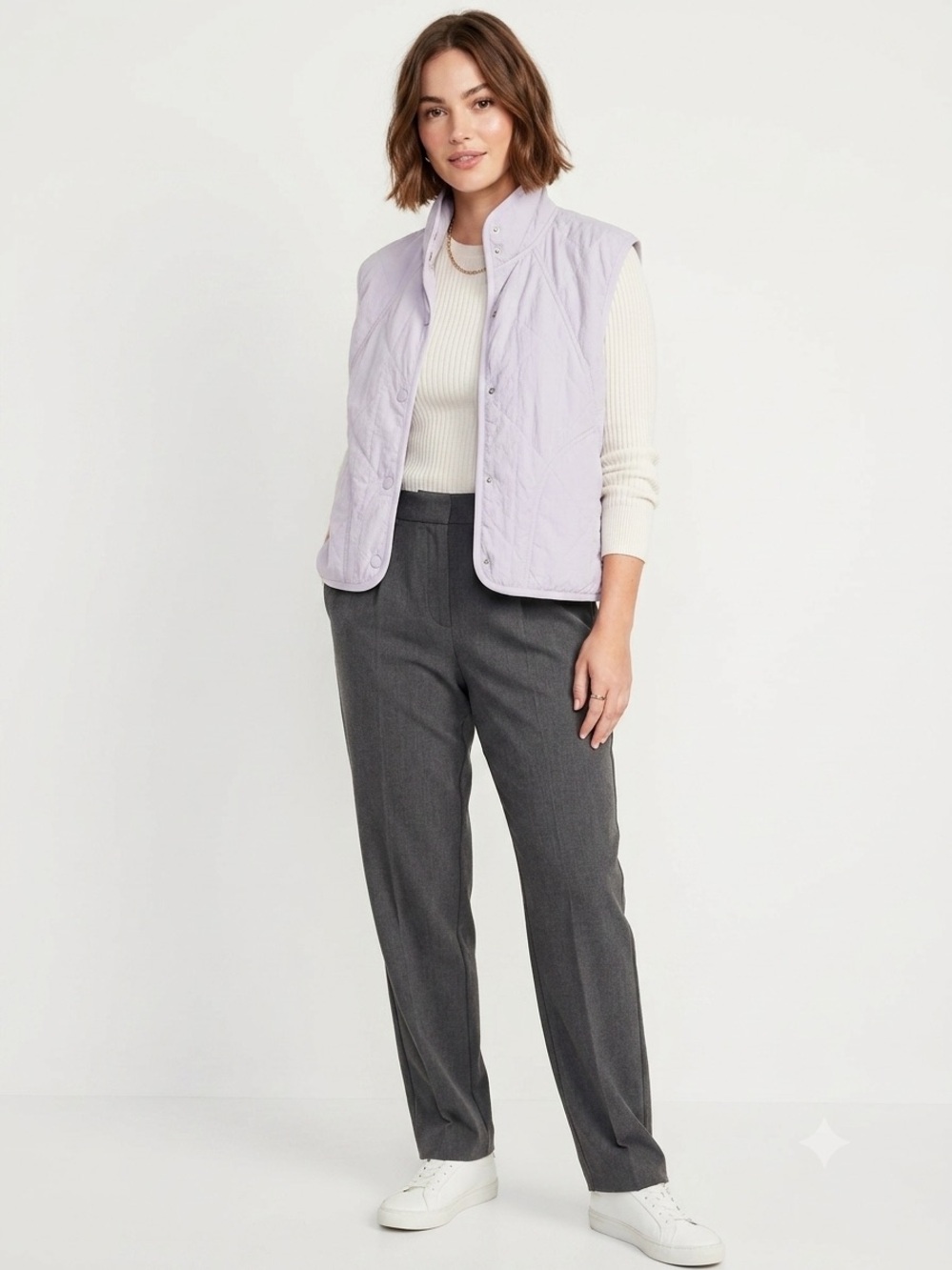 Thread & Supply Lilac Quilted Puffer Vest Jacket Medium Lavender Snap Front